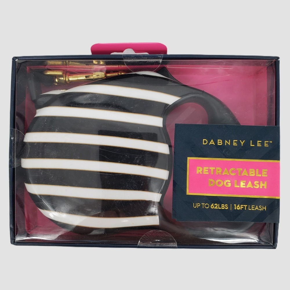 Dabney Lee Retractable Dog Leash Black White‎ Striped 16ft Up to 62lbs New